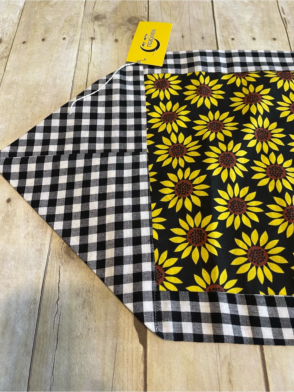 NEW Table Runner Sunflowers & Black Checkered Farmhouse  Decor Cotton Two Sides - Picture 4 of 10